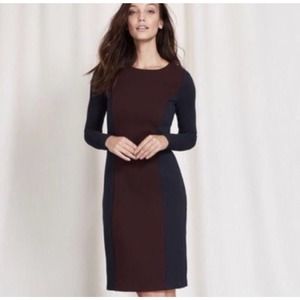 Boden Serena Ponte Color Block Shift Dress. Ribbed Knit. Size 12. Maroon Navy